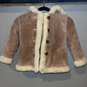 WILSONS LEATHER KIDS Leather Suede Shearling Lining & Hood Toddler Coat Size XS